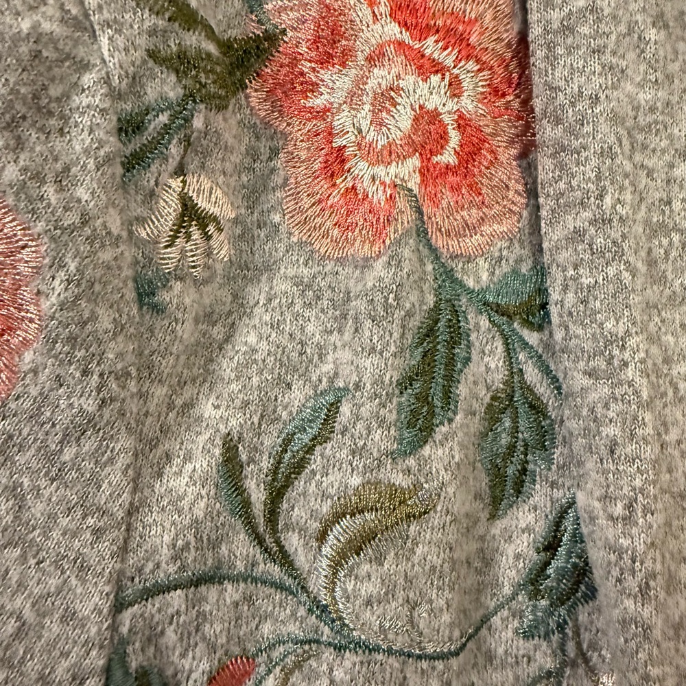 International Concepts Embroidered Floral Cardigan XL Gray Open Front - Picture 6 of 9